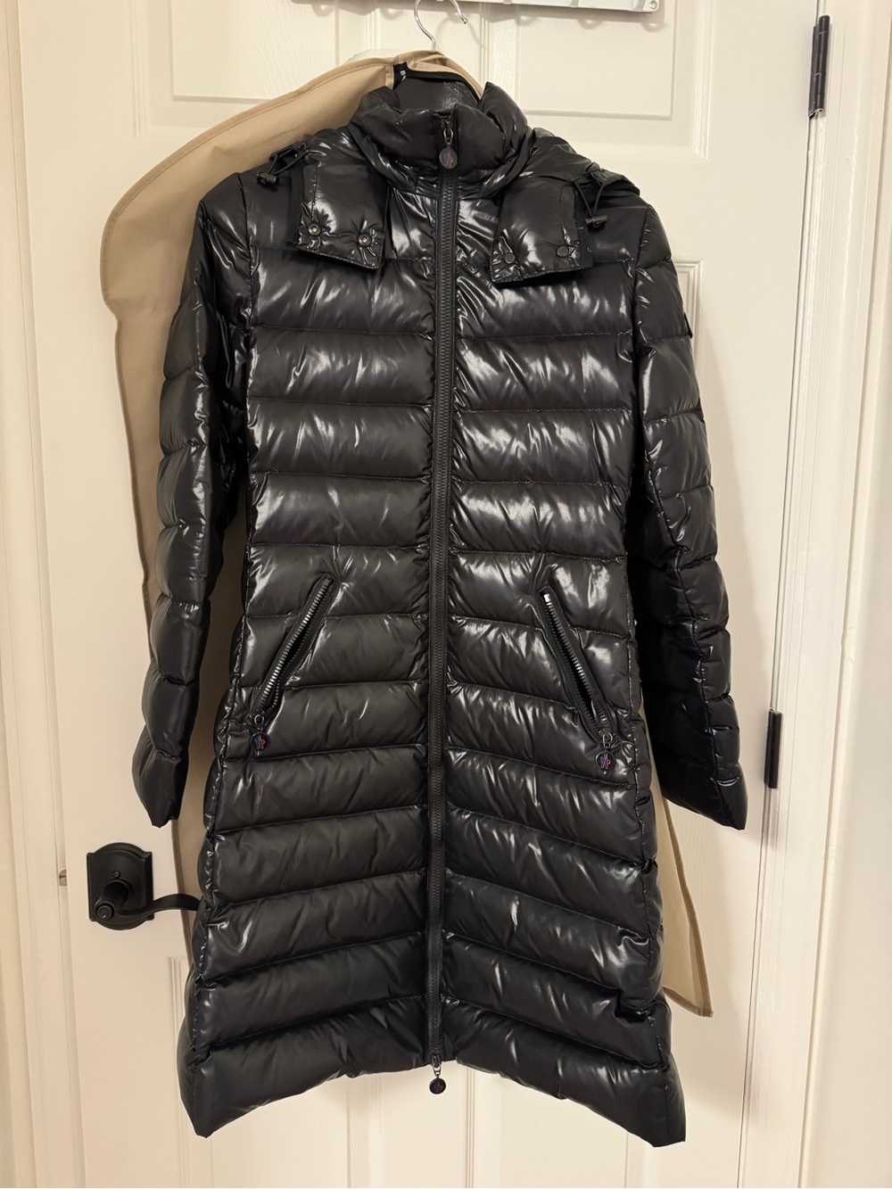 Moncler Women's Shiny Black Long Quilted Puffer Coat